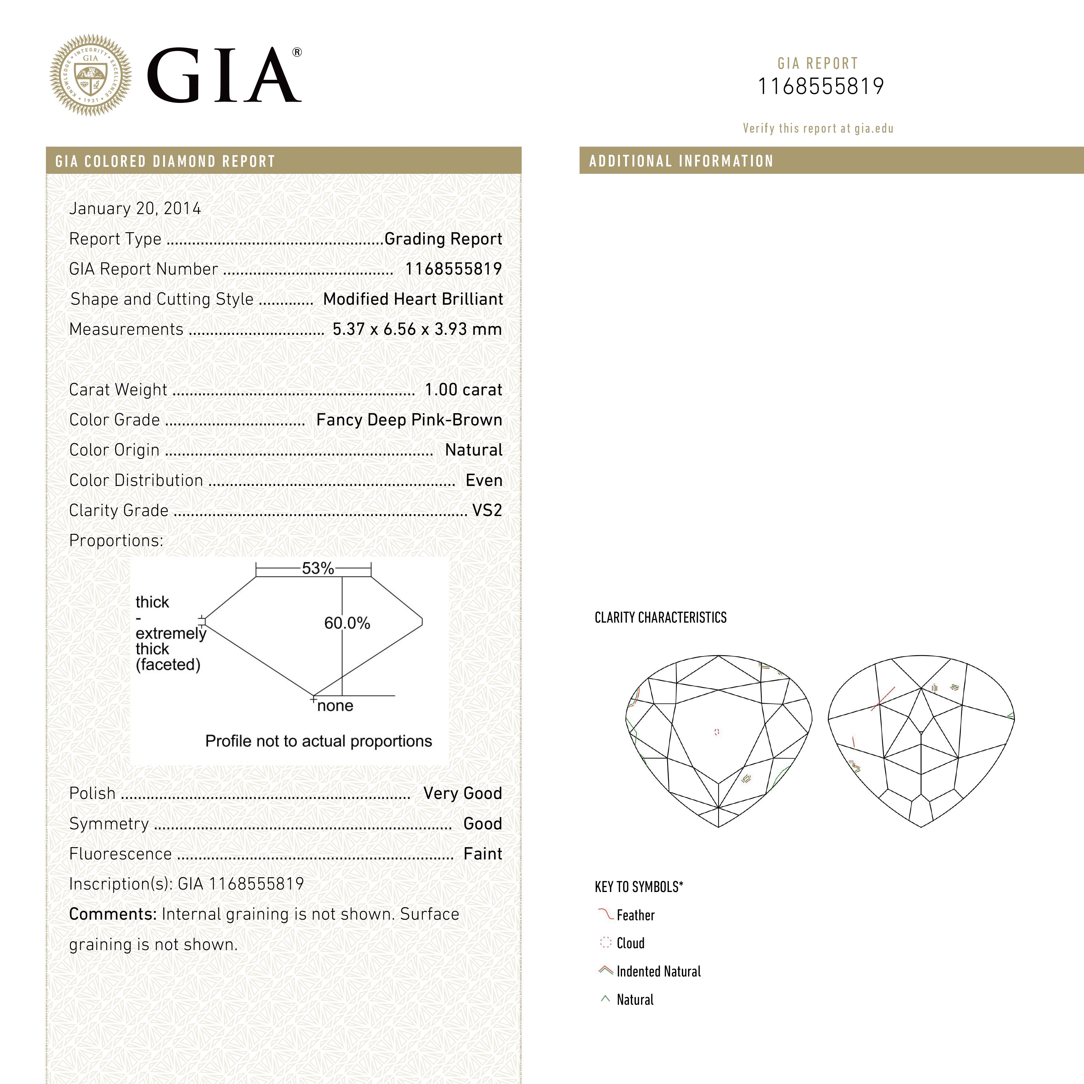 1.00ct 5.37x6.56x3.93mm GIA VS2 Fancy Deep Pink-Brown Heart Brilliant đŸ‡¦đŸ‡º 24116-01