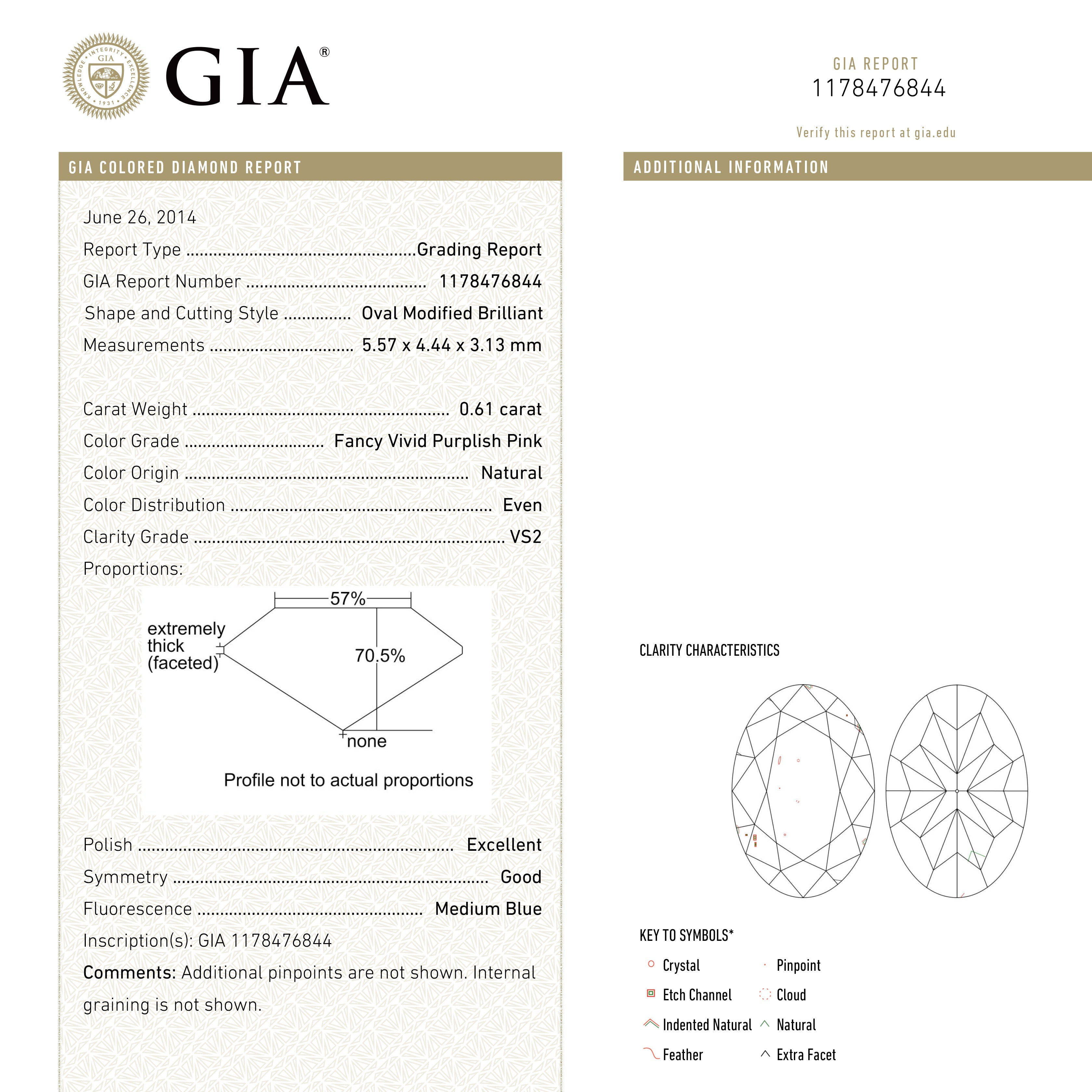 0.61ct 5.57x4.44x3.13mm GIA VS2 Fancy Vivid Purplish Pink Oval Brilliant π¦πΊ 24137-01