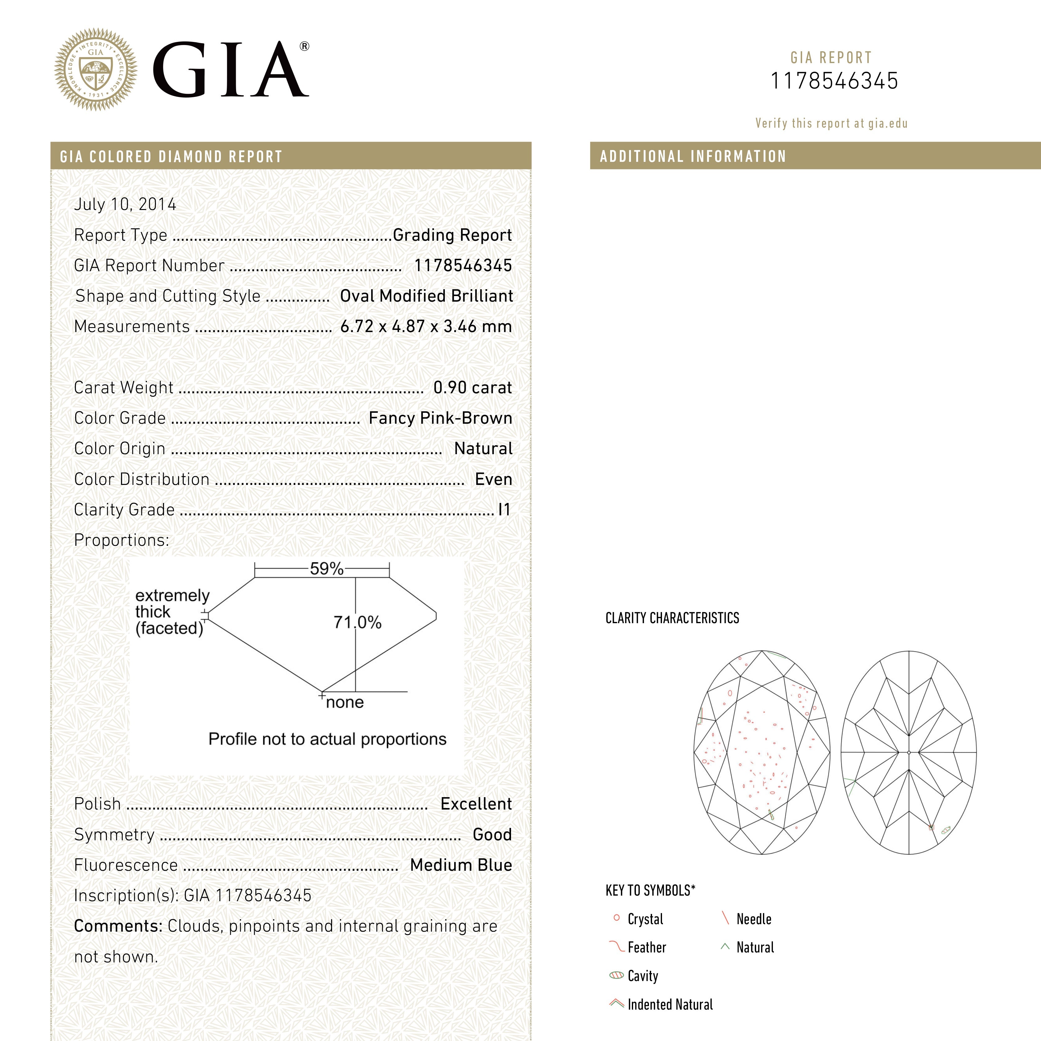 0.90ct 6.72x4.87x3.46mm GIA I1 Fancy Pink-Brown Oval Brilliant π¦πΊ 24092-01