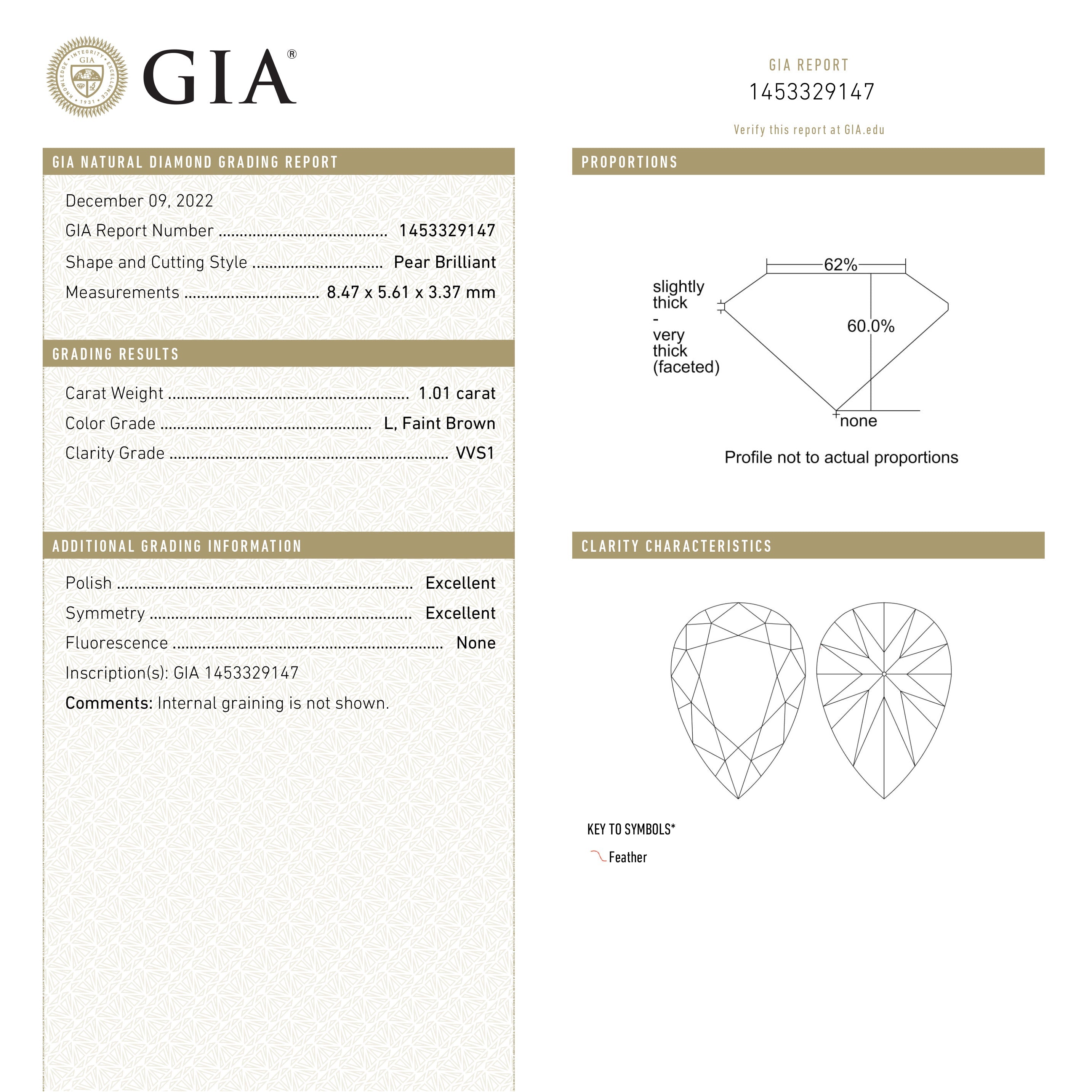 1.01ct 8.47x5.61x3.37mm GIA VVS1 L Pear Brilliant π¨π¦ 25007-01