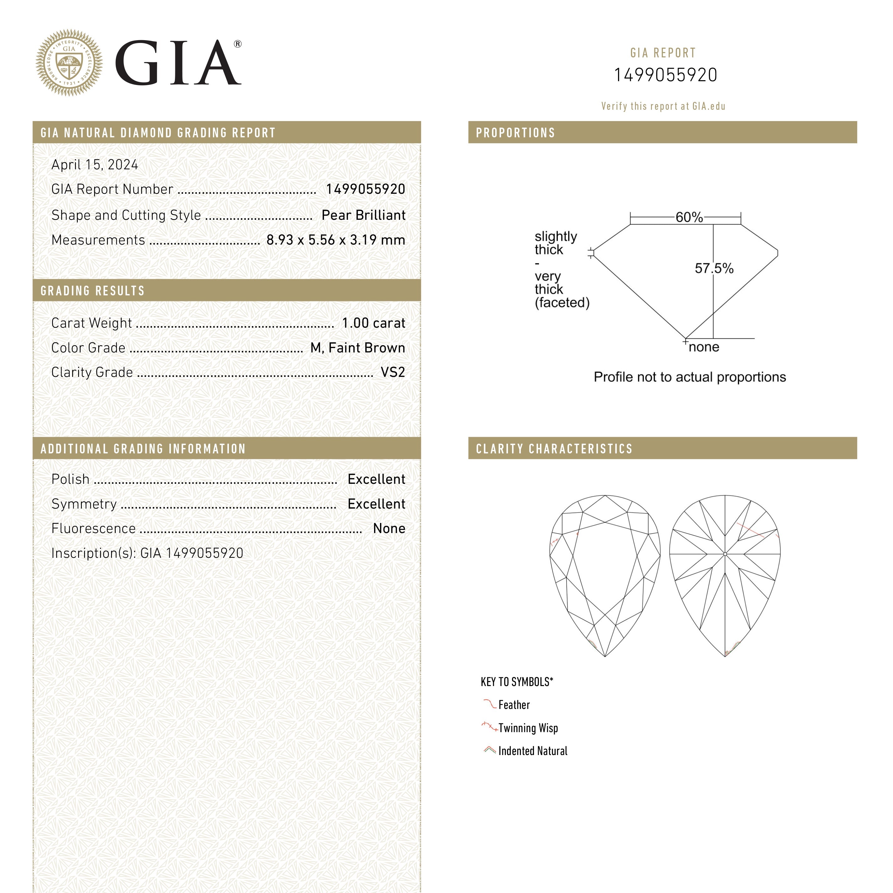 1.00ct 8.93x5.56x3.19mm GIA VS2 M Pear Brilliant π¨π¦ 26317-01