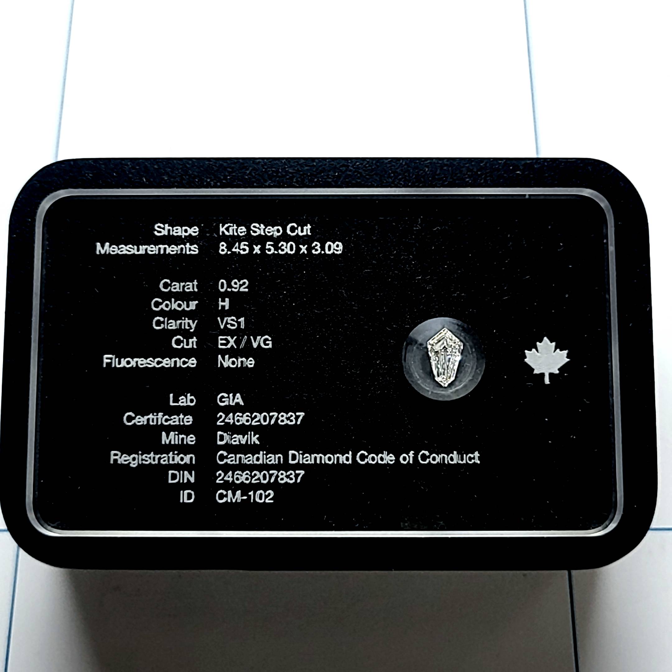 0.92 KT H VS1 EX VG Canada Canadian Diamond Code of Conduct GIA 2466207837 Maple Leaf