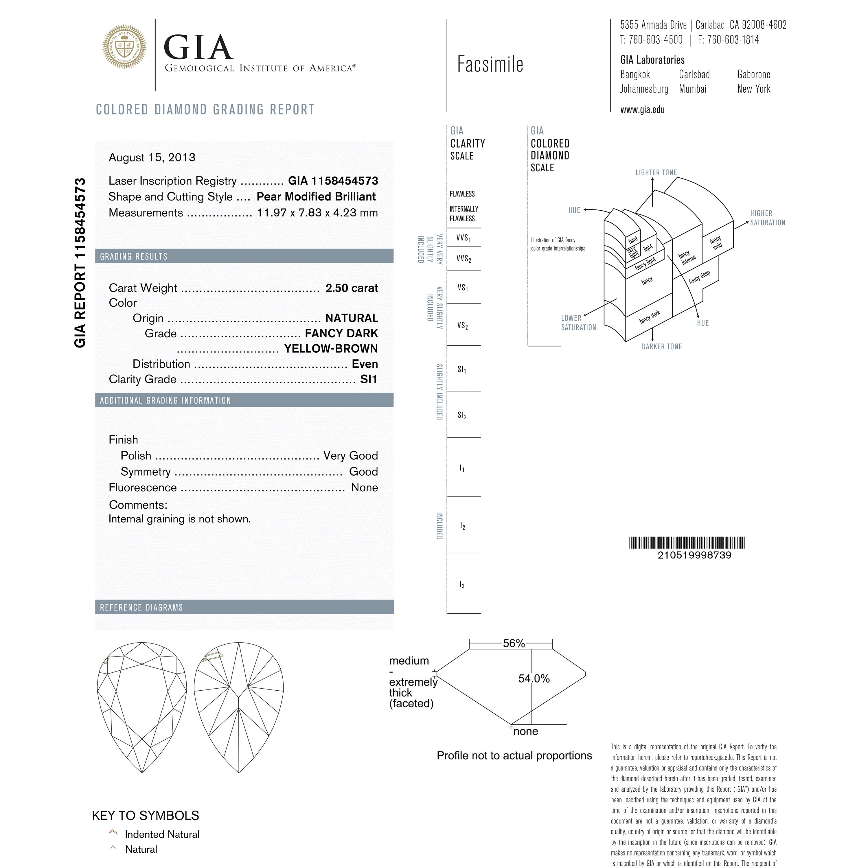 2.50ct 11.97x7.83x4.23mm GIA SI1 Fancy Dark Yellow-Brown Pear Brilliant π¦πΊ 24110-01