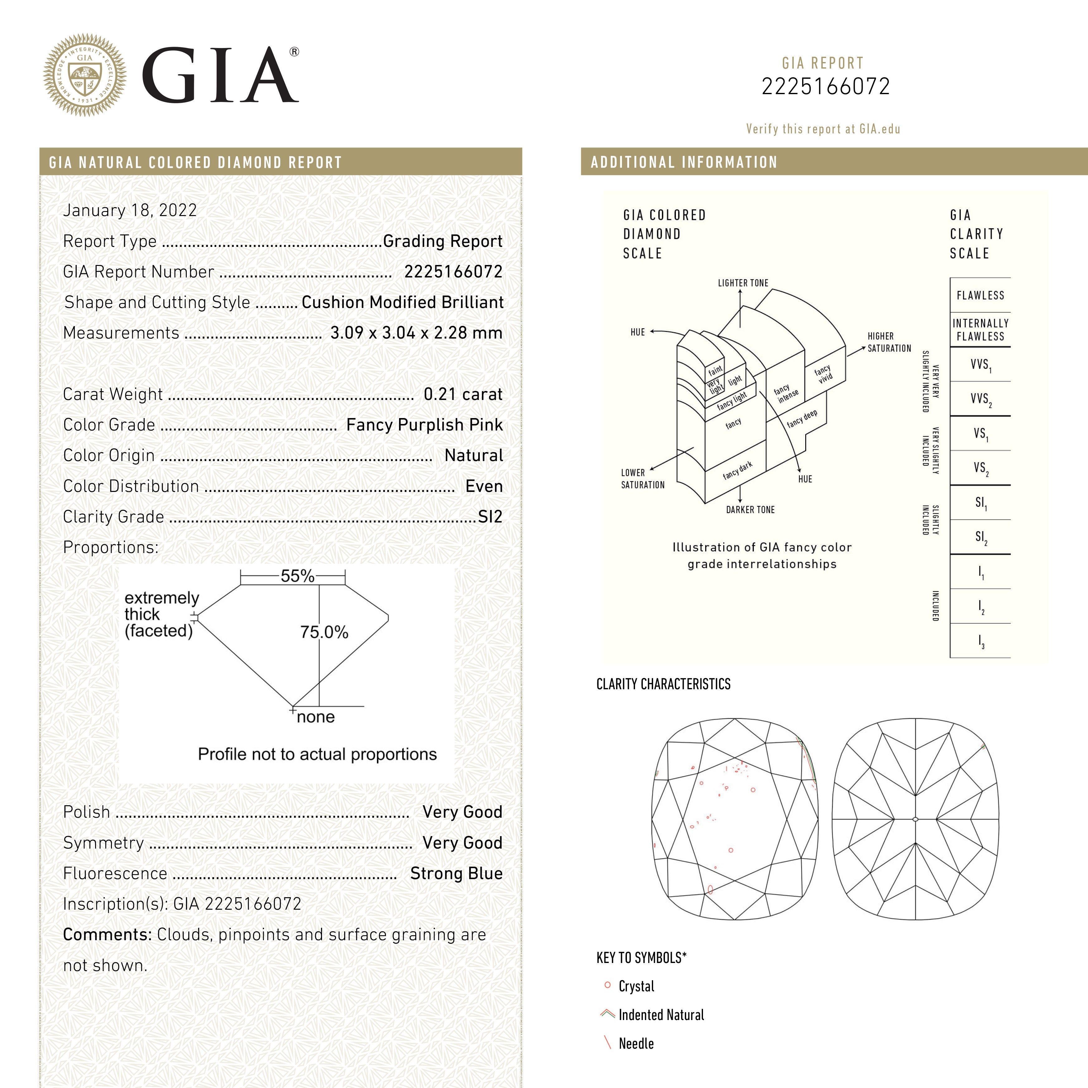 0.21ct 3.09x3.04x2.28mm GIA SI2 Fancy Purplish Pink Cushion Brilliant π¦πΊ 24097-01
