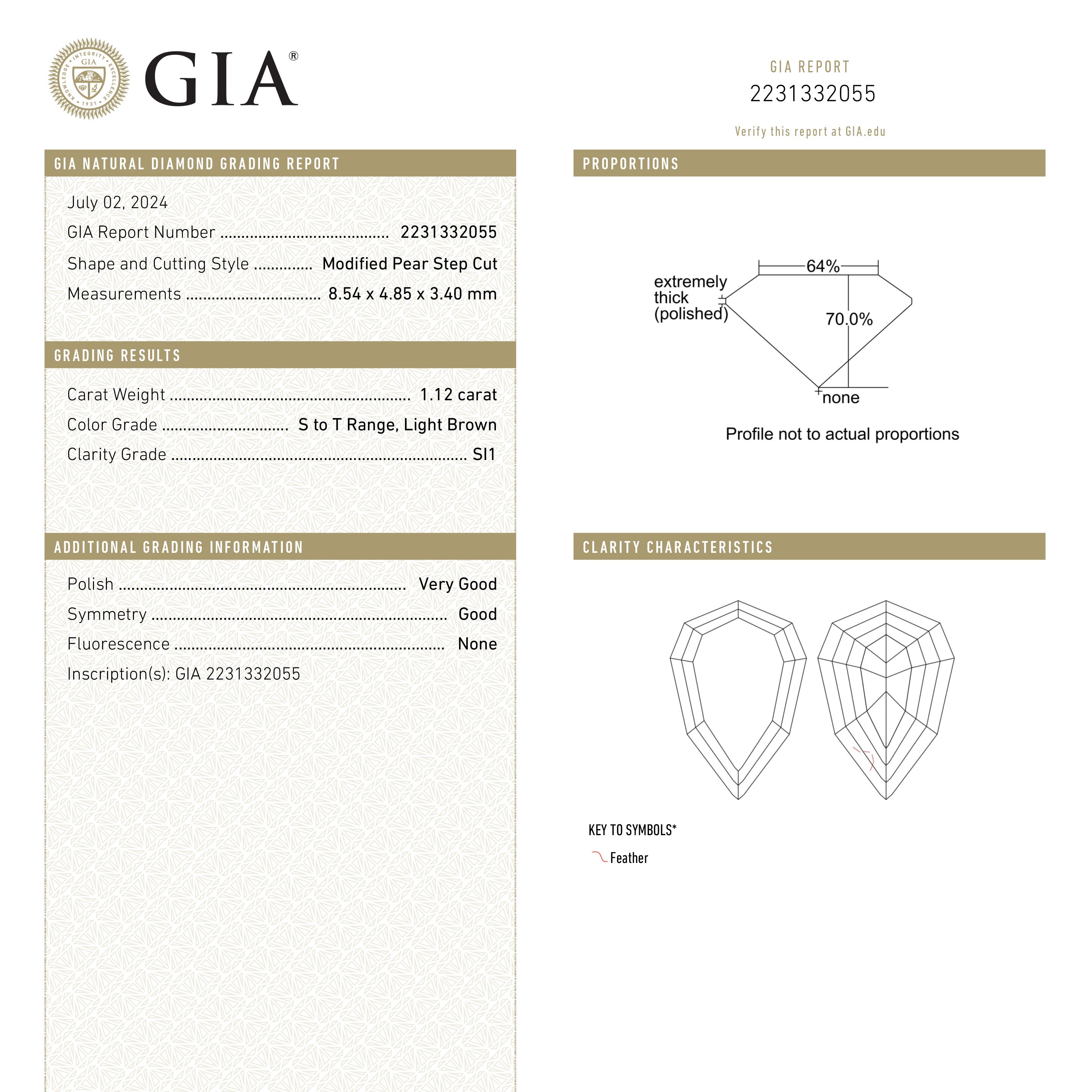 1.12ct 8.54x4.85x3.40mm GIA SI1 S-T Geo Pear Step Cut ๐ฟ๐ฆ 26113-01