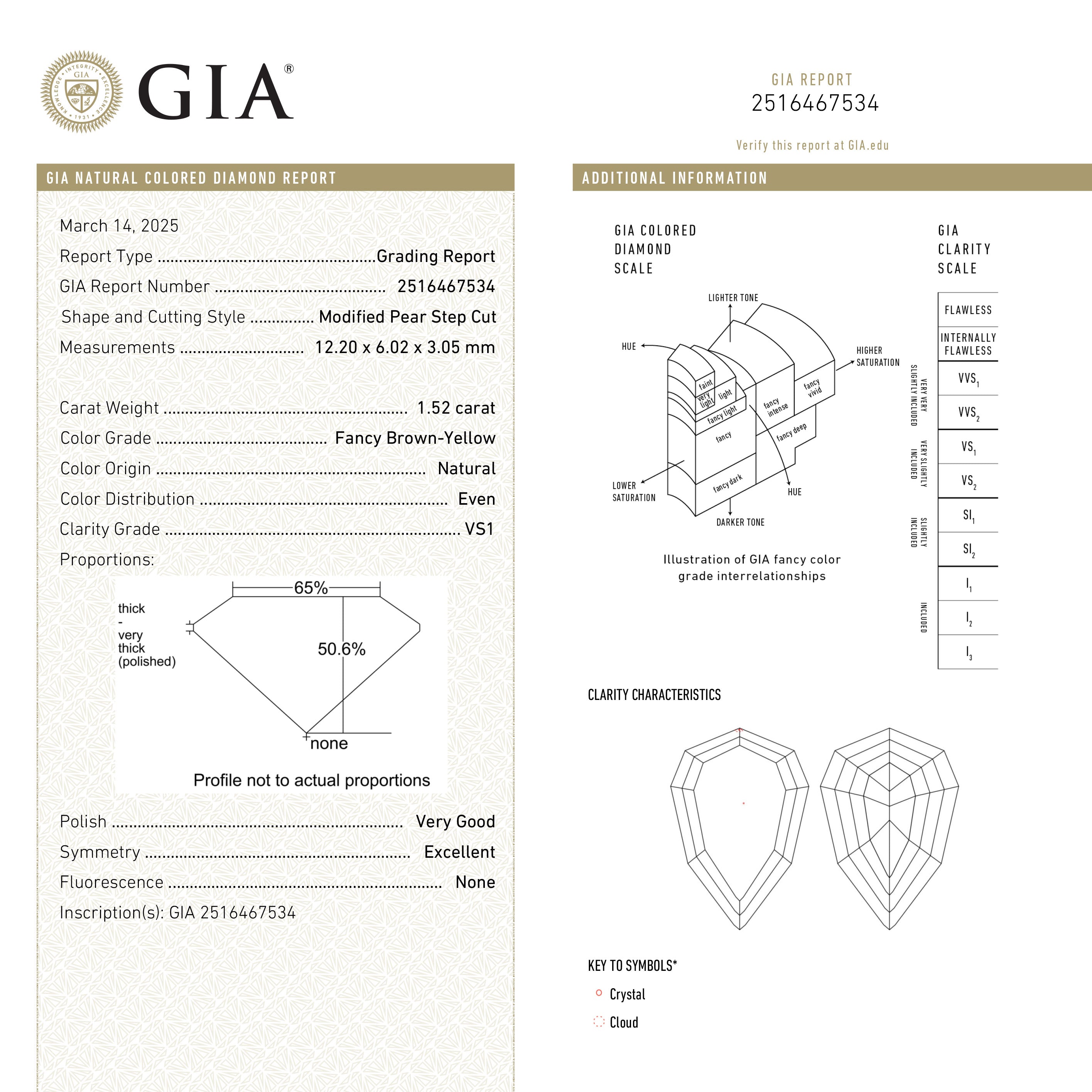 1.52ct 12.20x6.02x3.05mm GIA VS1 Fancy Brown Geo Pear Step Cut πΏπ¦ 26601-01