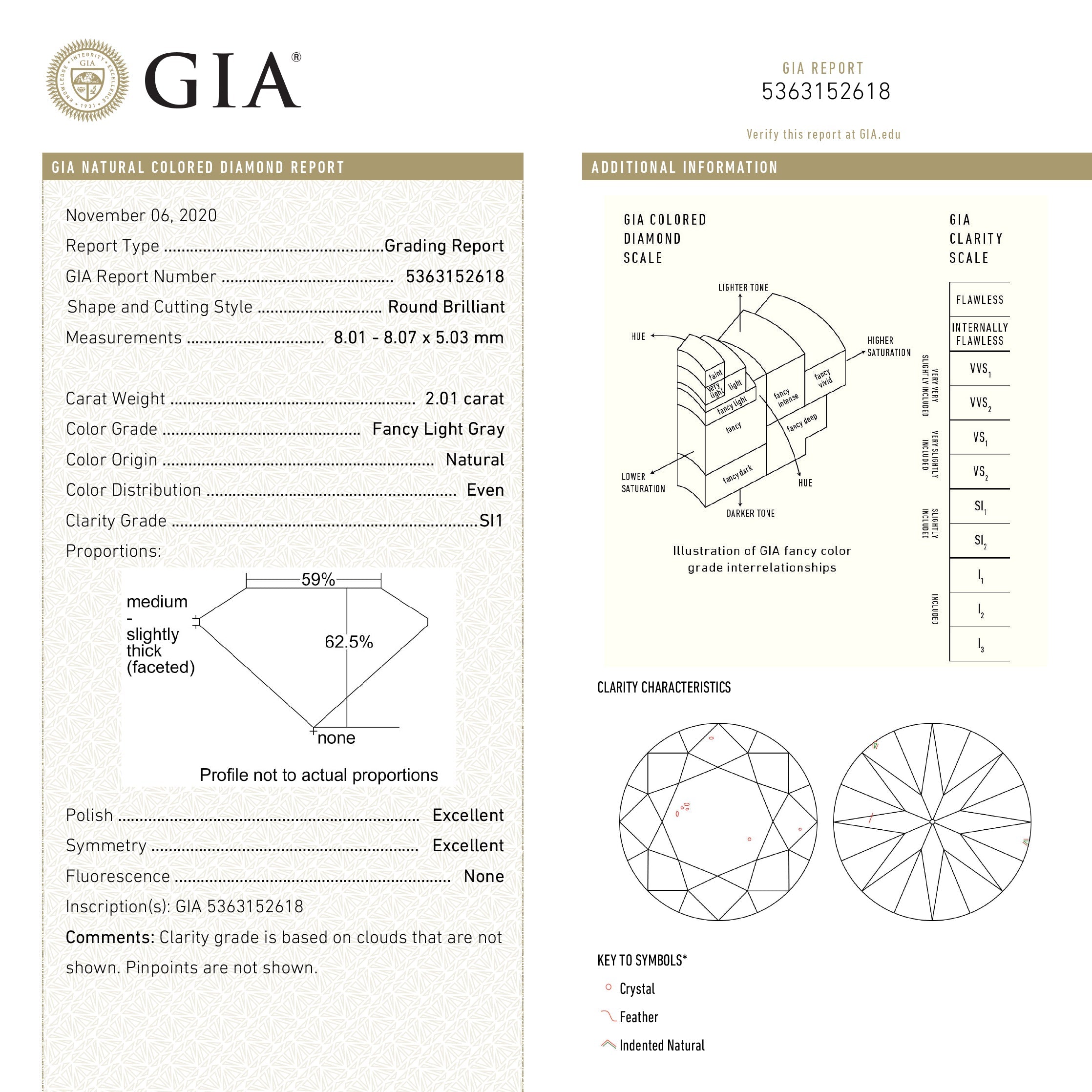 2.01ct 8.07x8.01x5.03mm GIA SI1 Fancy Grey Round Brilliant 18868-01 - Misfit Diamonds