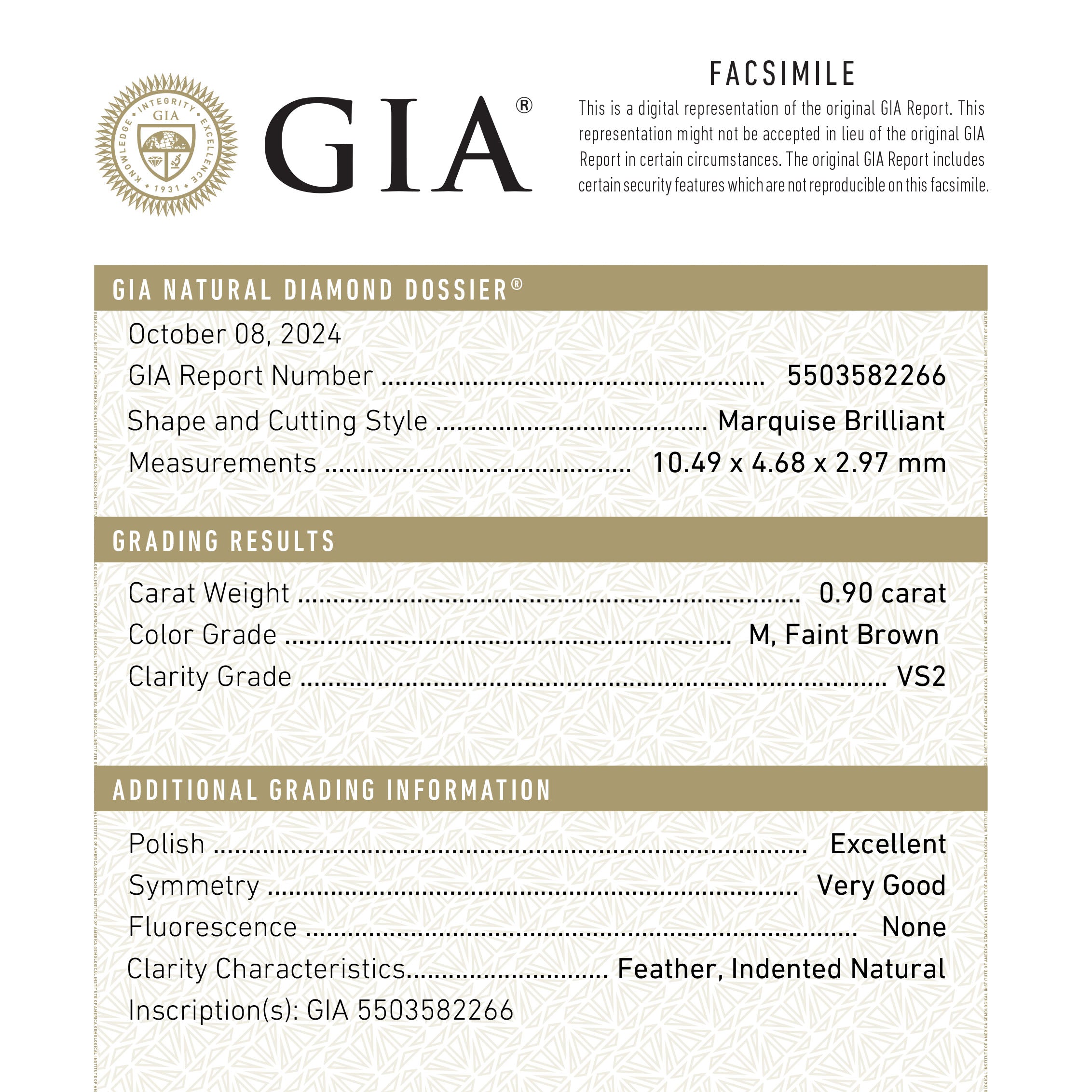 0.90ct 10.49x4.68x2.97mm GIA VS2 M Marquise Brilliant π¨π¦ 26591-01