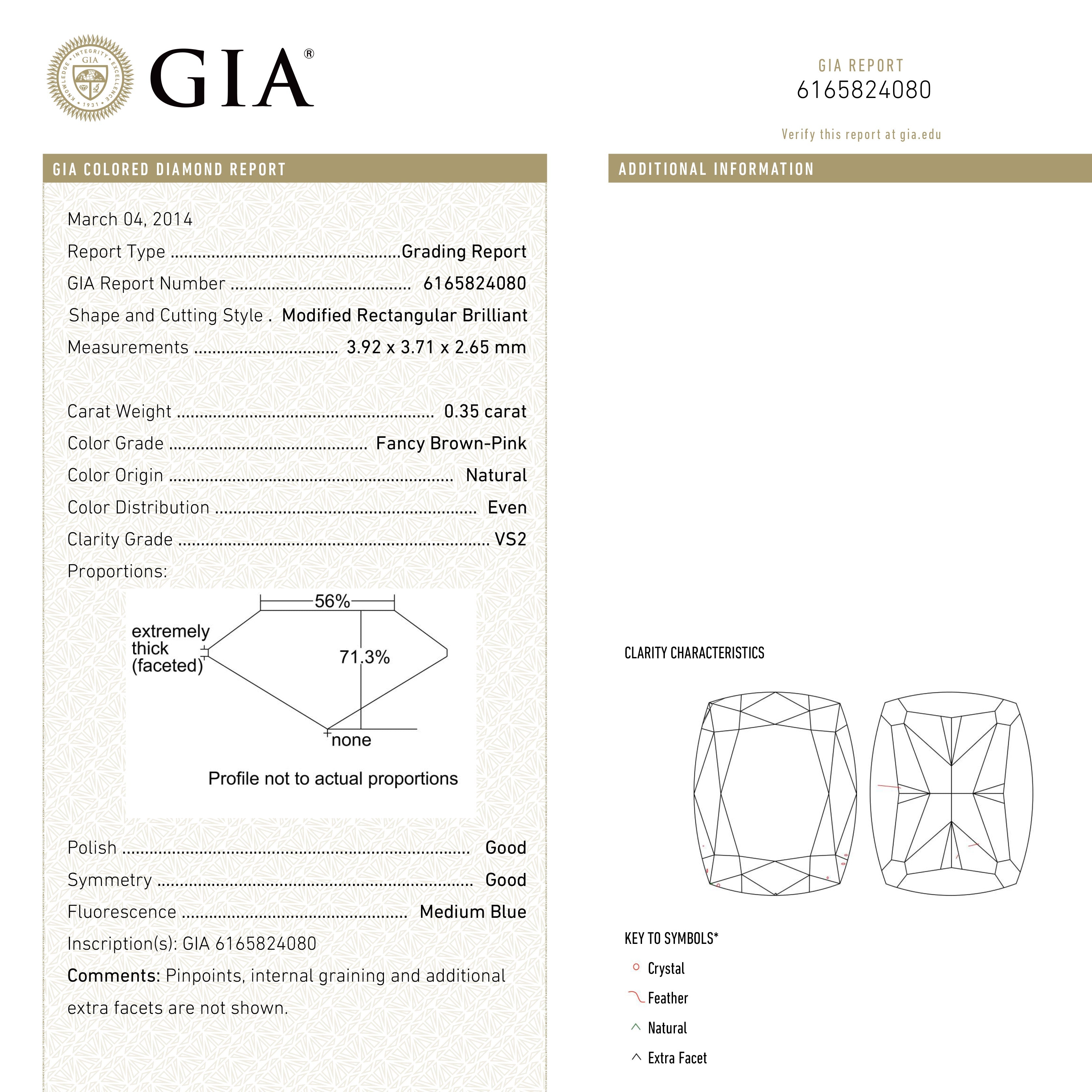 0.35ct 3.92x3.71x2.65mm GIA VS2 Fancy Brown-Pink Cushion Brilliant ๐ฆ๐บ 24124-01