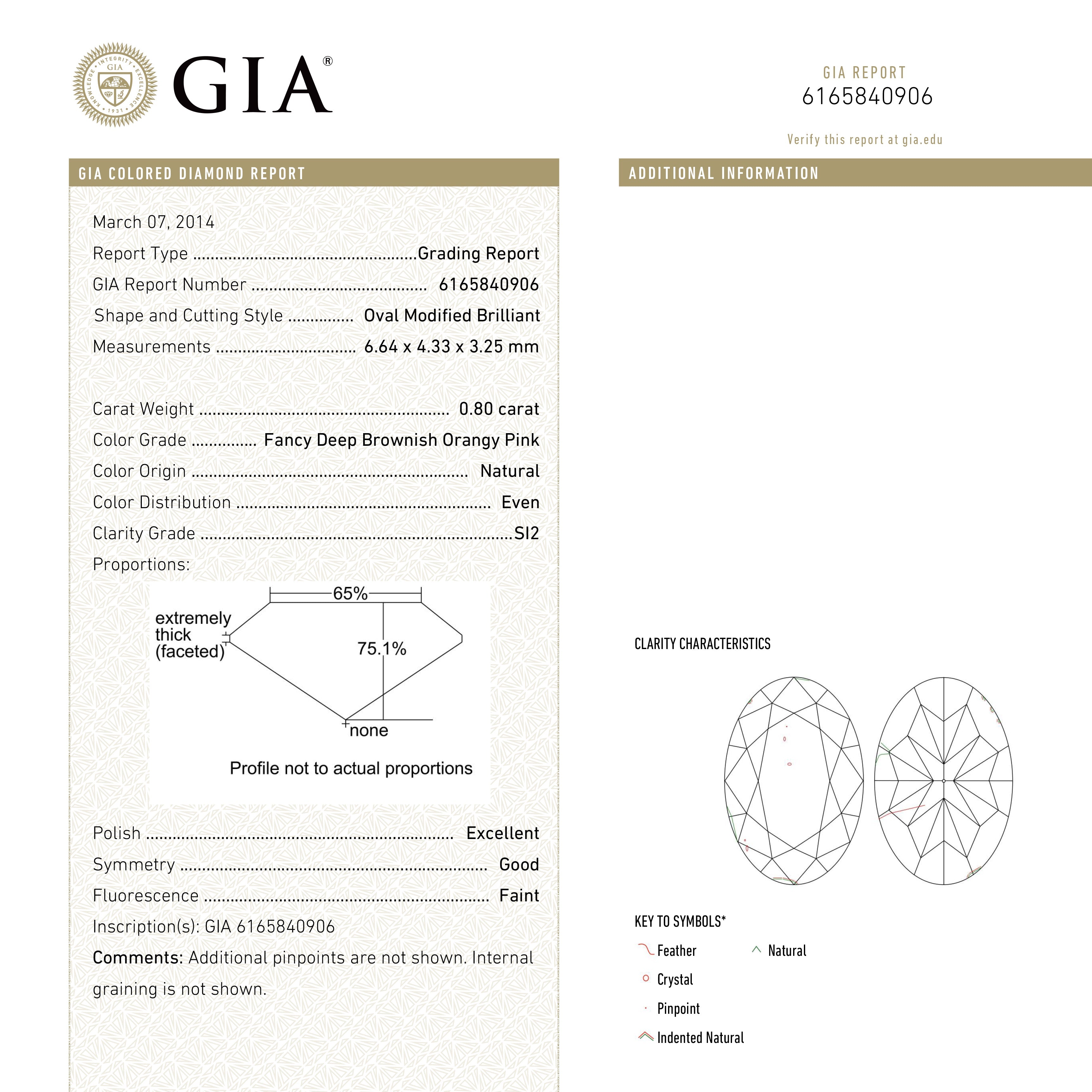 0.80ct 6.64x4.33x3.25mm GIA SI2 Fancy Deep Brownish Orangy Pink Oval Brilliant π¦πΊ 24162-01
