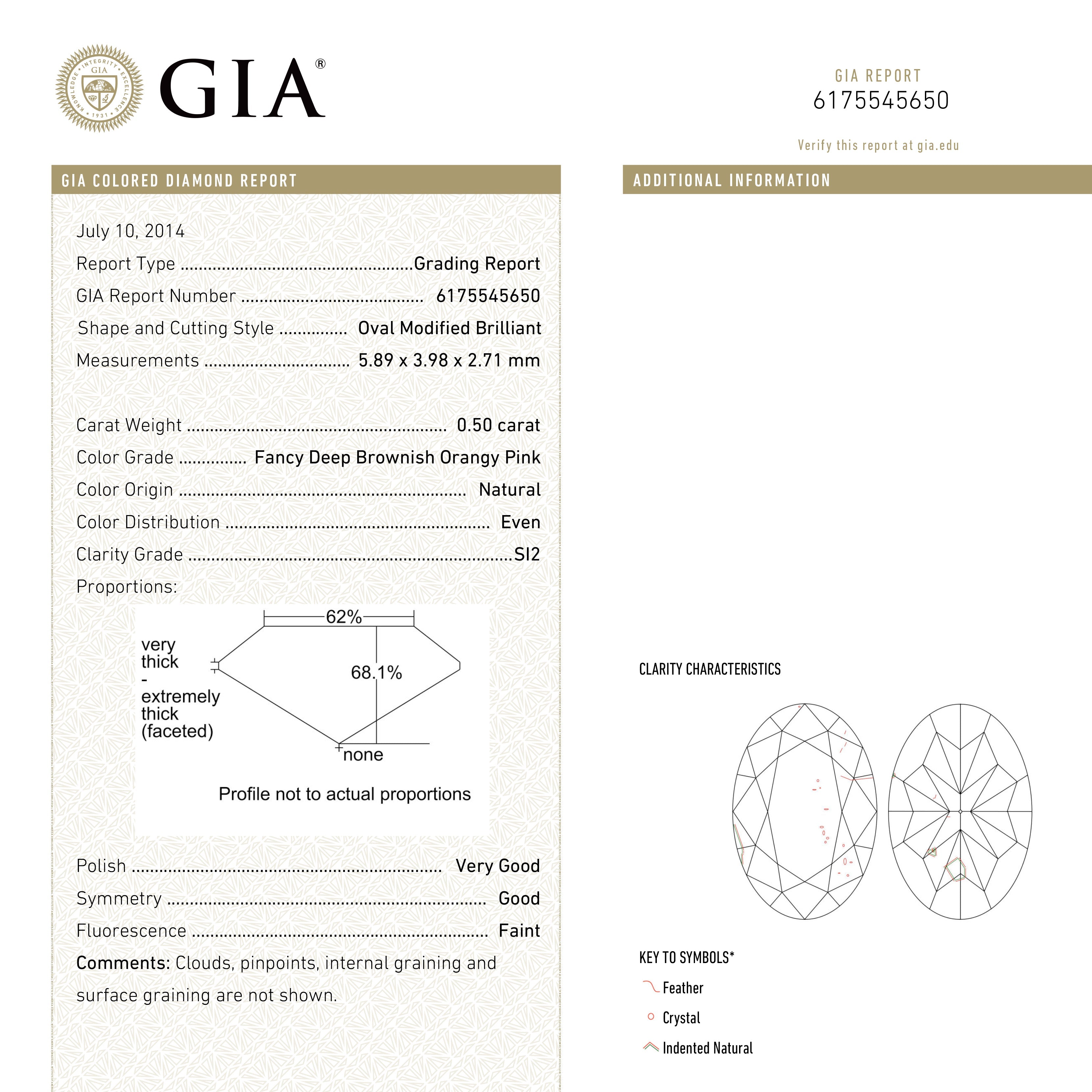 0.50ct 5.89x3.98x2.71mm GIA SI2 Fancy Deep Brownish Orangy Pink Oval Brilliant π¦πΊ 24163-01