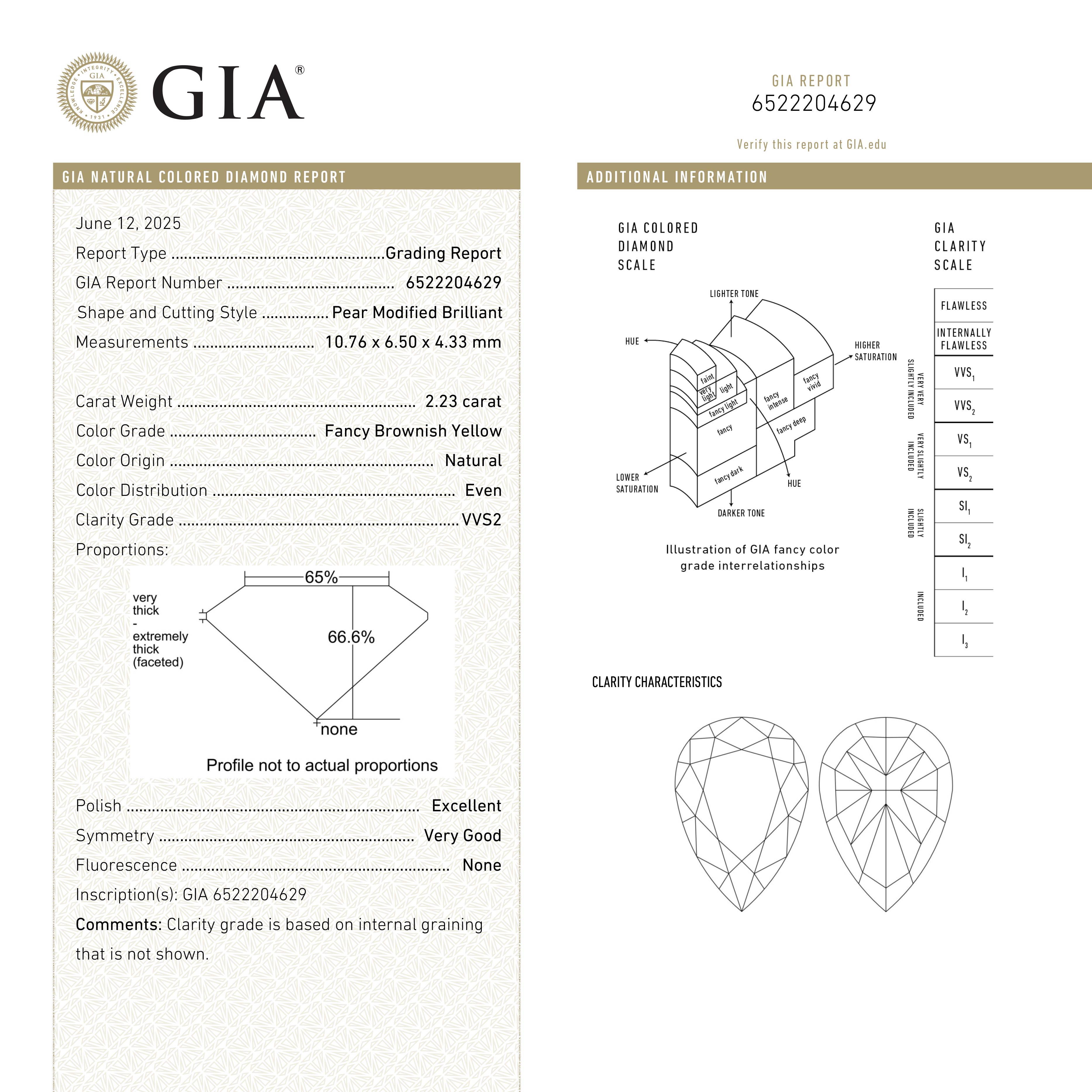 2.23ct 10.76x6.50x4.33mm GIA VVS2 Fancy Brownish Yellow Pear Brilliant π¨π¦ 27709-01