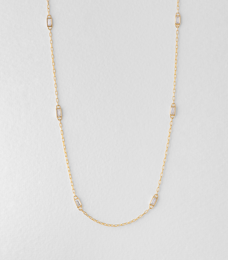 Baguette Diamond Station Necklace