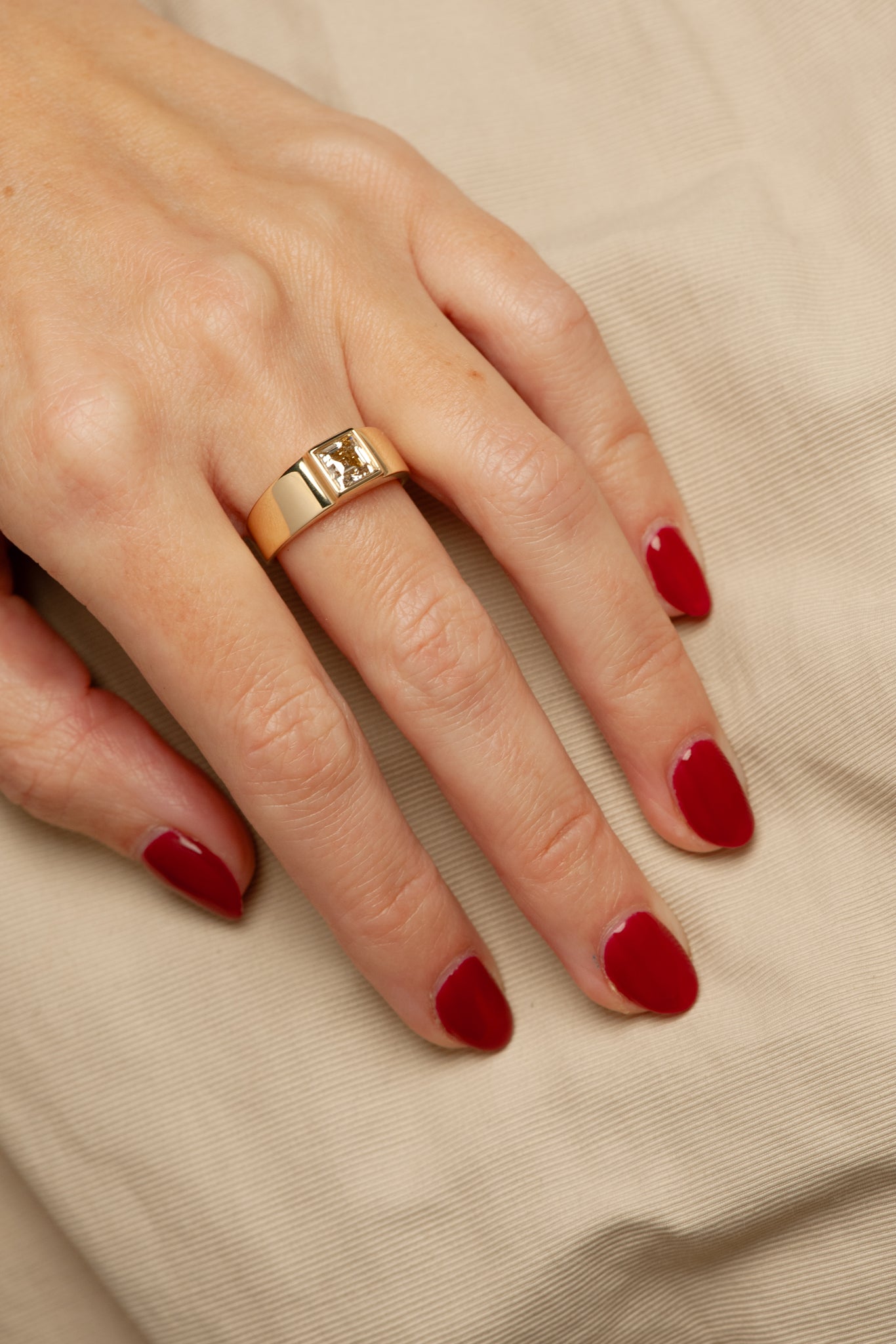 Ellis Ring - Champagne Carré Step Cut Canadian Diamond