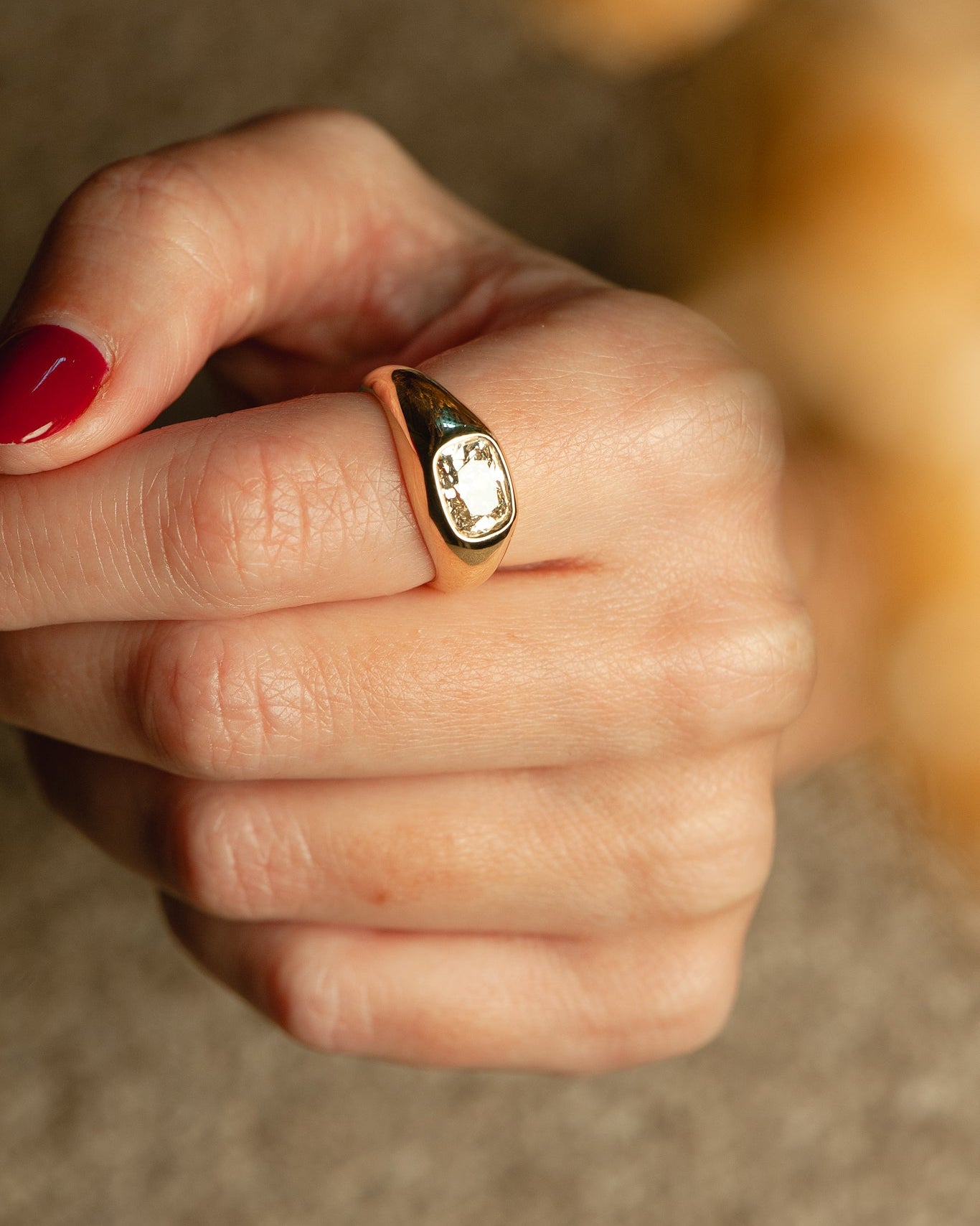 Jasper Ring - Champagne Modern Old Mine Cut Canadian Diamond