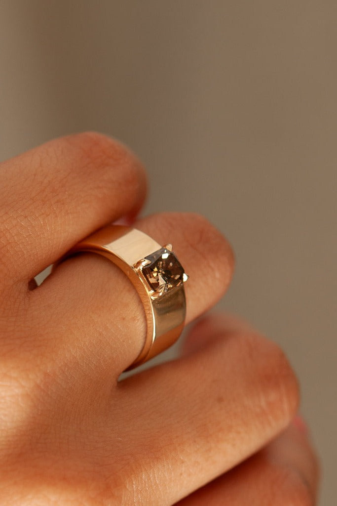 Cigar Ring - Champagne Salt + Pepper cut corner rectangle diamond