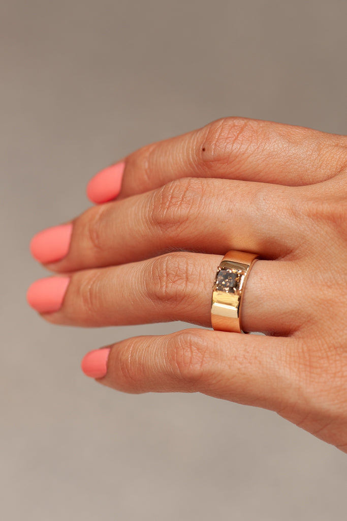 Cigar Ring - Champagne Salt + Pepper cut corner rectangle diamond