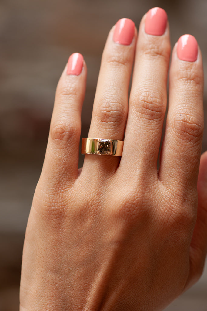 Cigar Ring - Champagne Salt + Pepper cut corner rectangle diamond