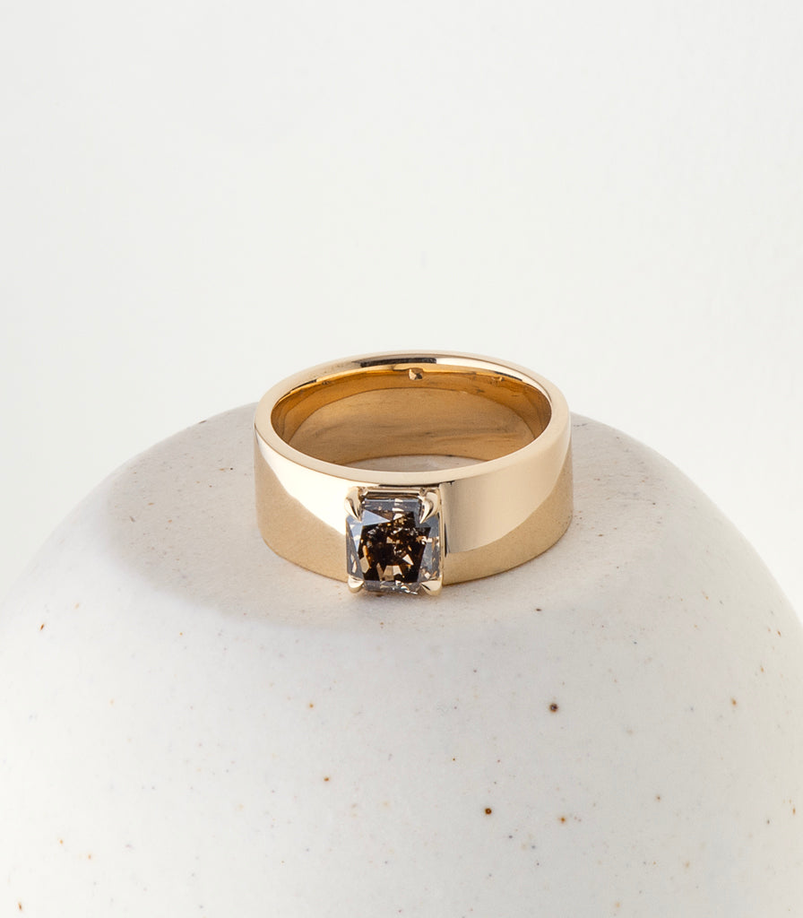 Cigar Ring - Champagne Salt + Pepper cut corner rectangle diamond