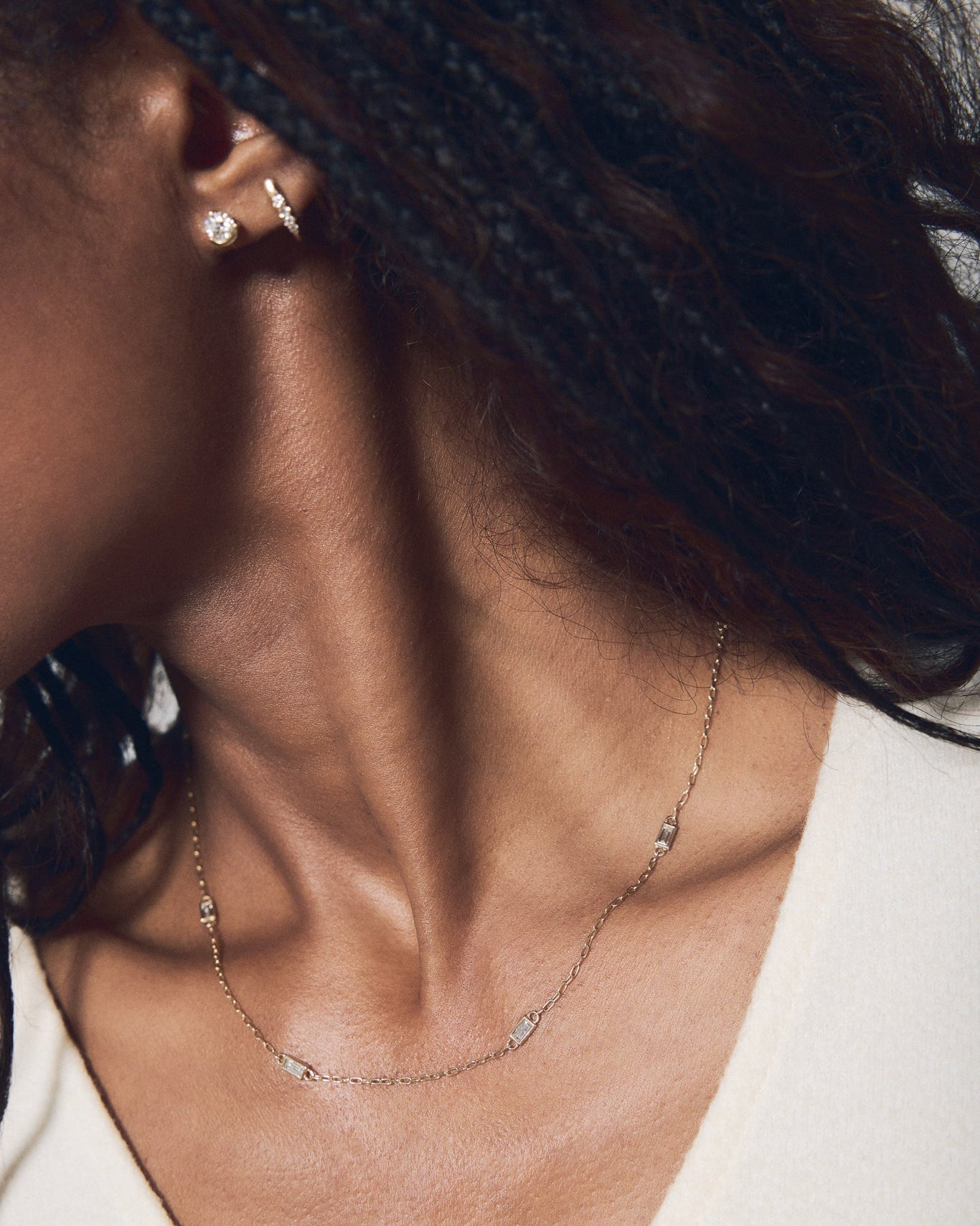 Baguette Diamond Station Necklace