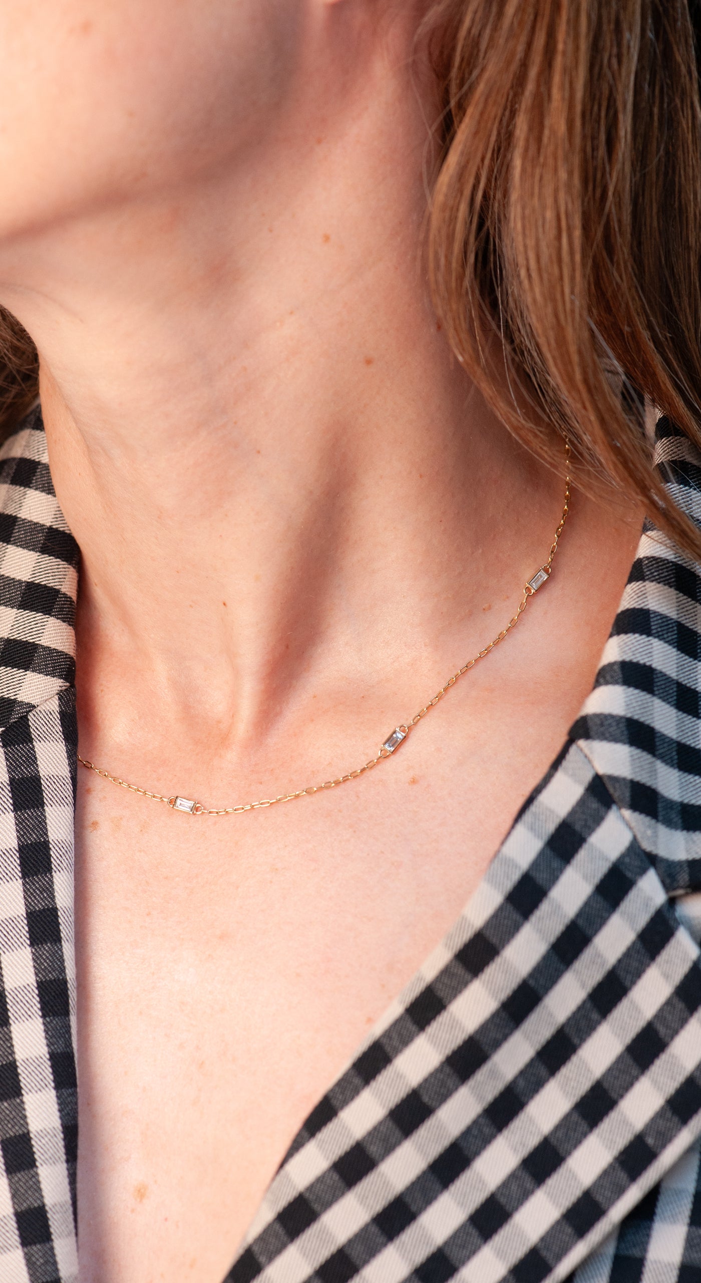 Baguette Diamond Station Necklace