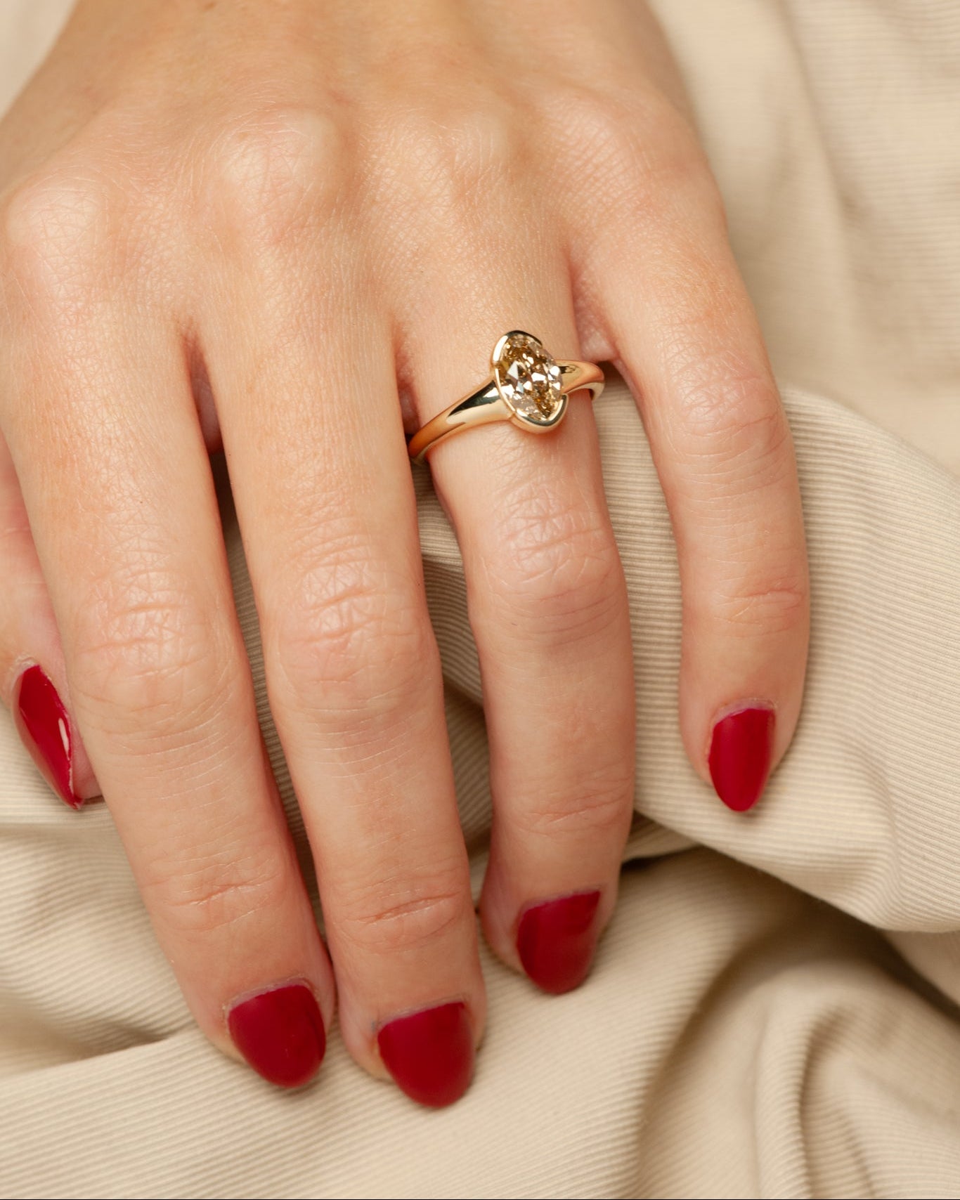 Talia Ring - Champagne Modern Antique Moval Cut Canadian Diamond