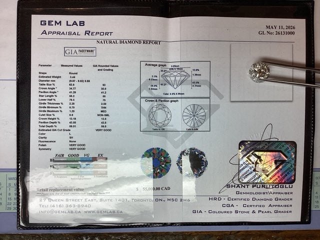 3.44 BR L SI1 VG VG VG GEM LAB (GIA Facetware) #2613100