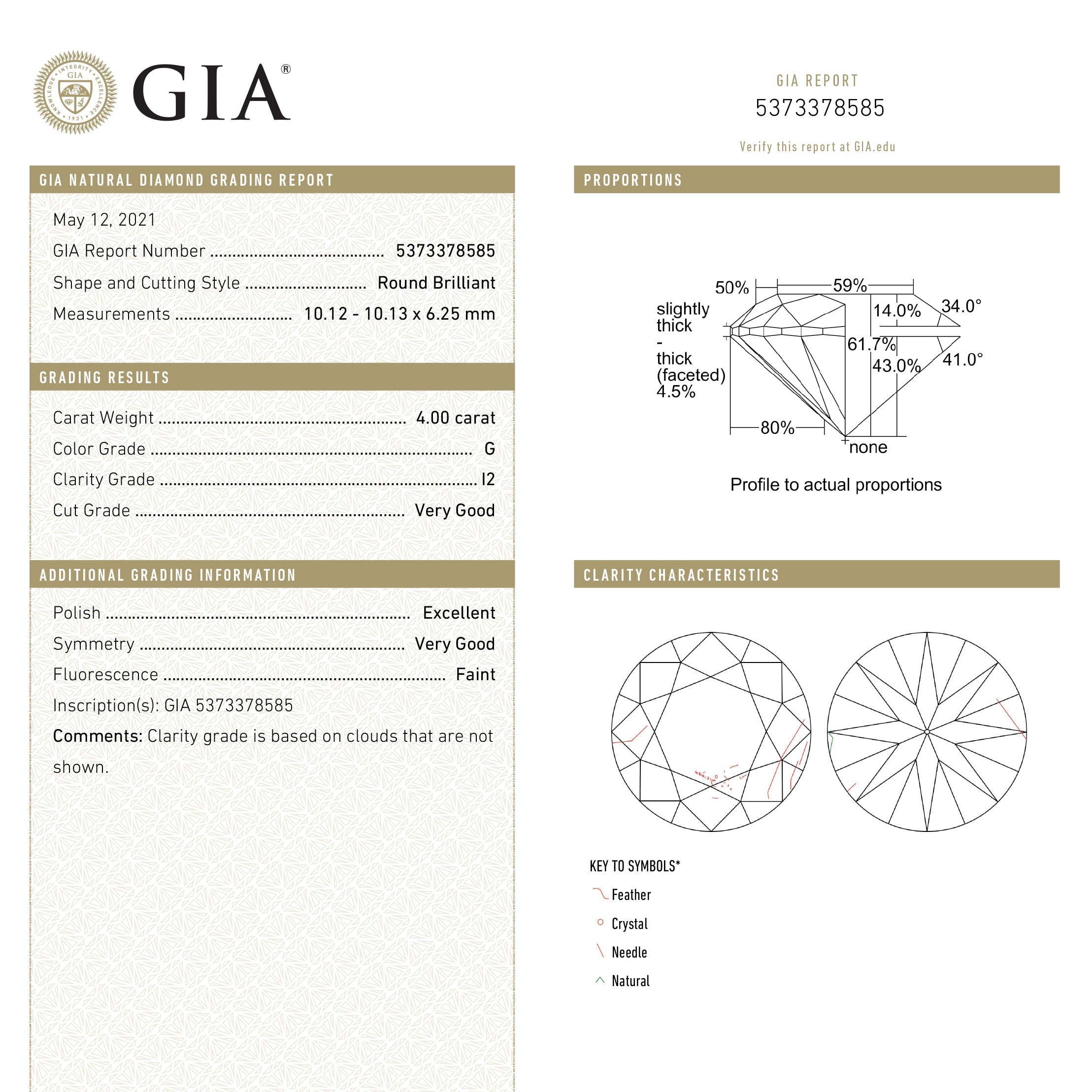 4.00ct 10.13x10.12x6.25mm GIA I2 Fancy White Round Brilliant 19263-01 - Misfit Diamonds