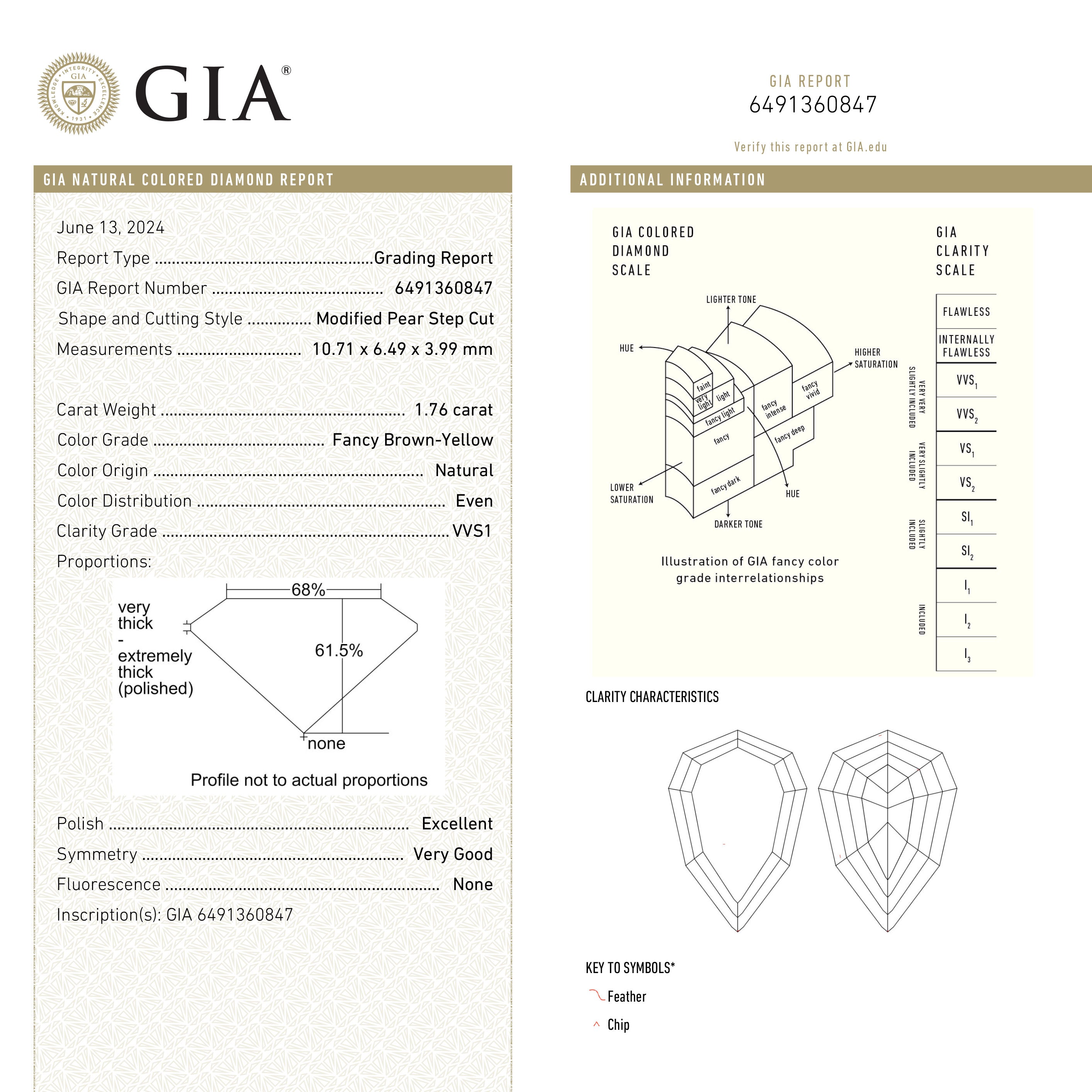 1.76ct 10.71x6.49x3.98mm GIA VVS2 Fancy Brown-Yellow Geo Pear Step Cut 25348-01 🇨🇦