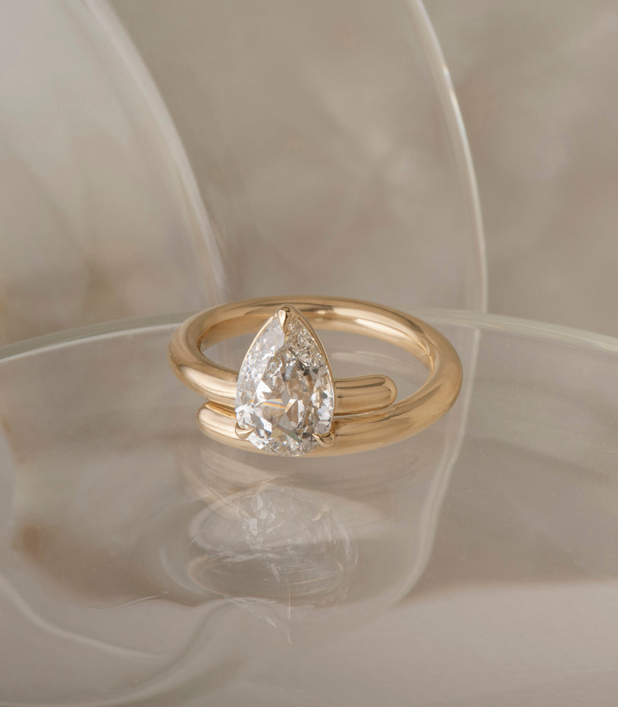 Barrel Ring - Antique Pear Diamond