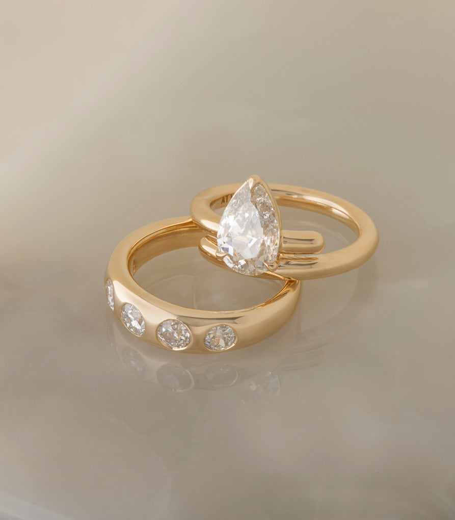 Barrel Ring - Antique Pear Diamond