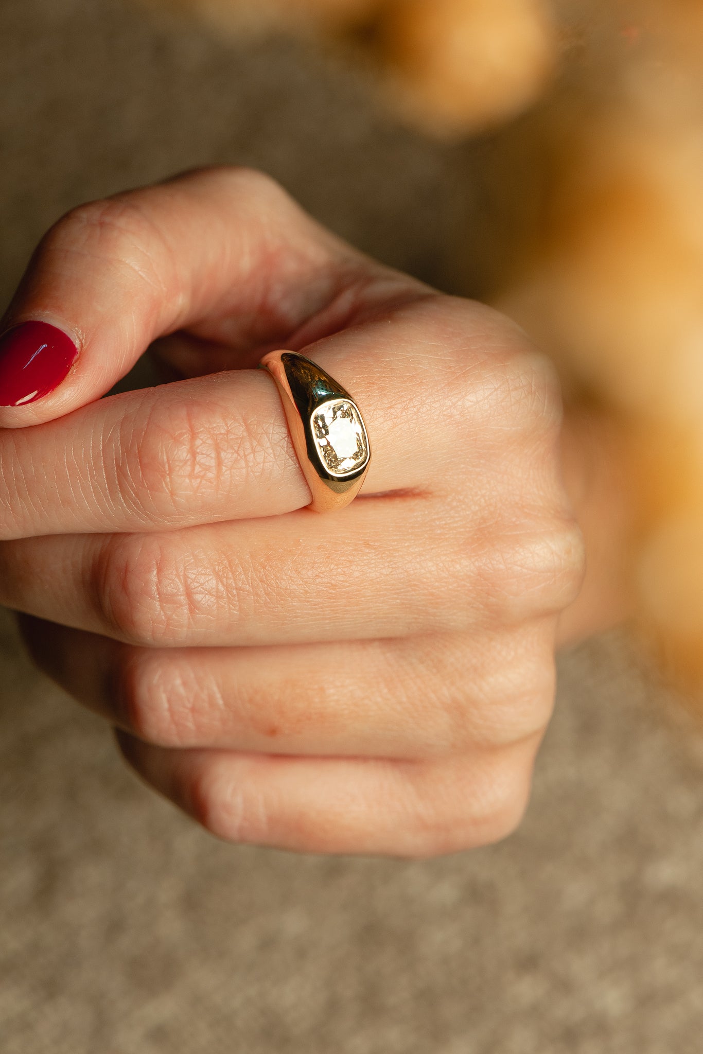 Jasper Ring - Champagne Modern Old Mine Cut Canadian Diamond