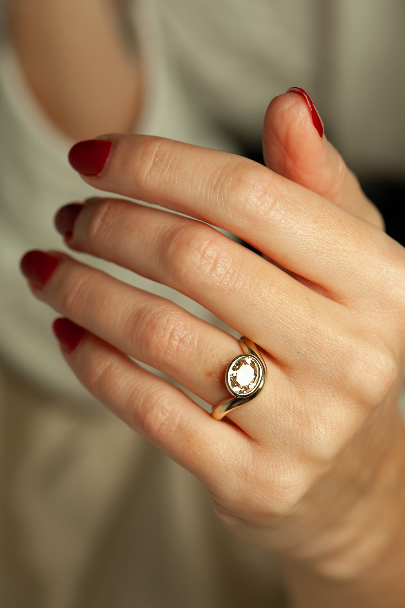 Ondina Ring - Champagne Modern Antique Oval Cut Canadian Diamond