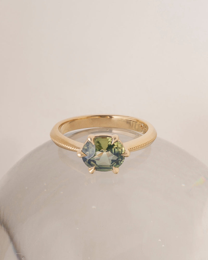 Milgrain Sophie Ring - Green Oval Sapphire