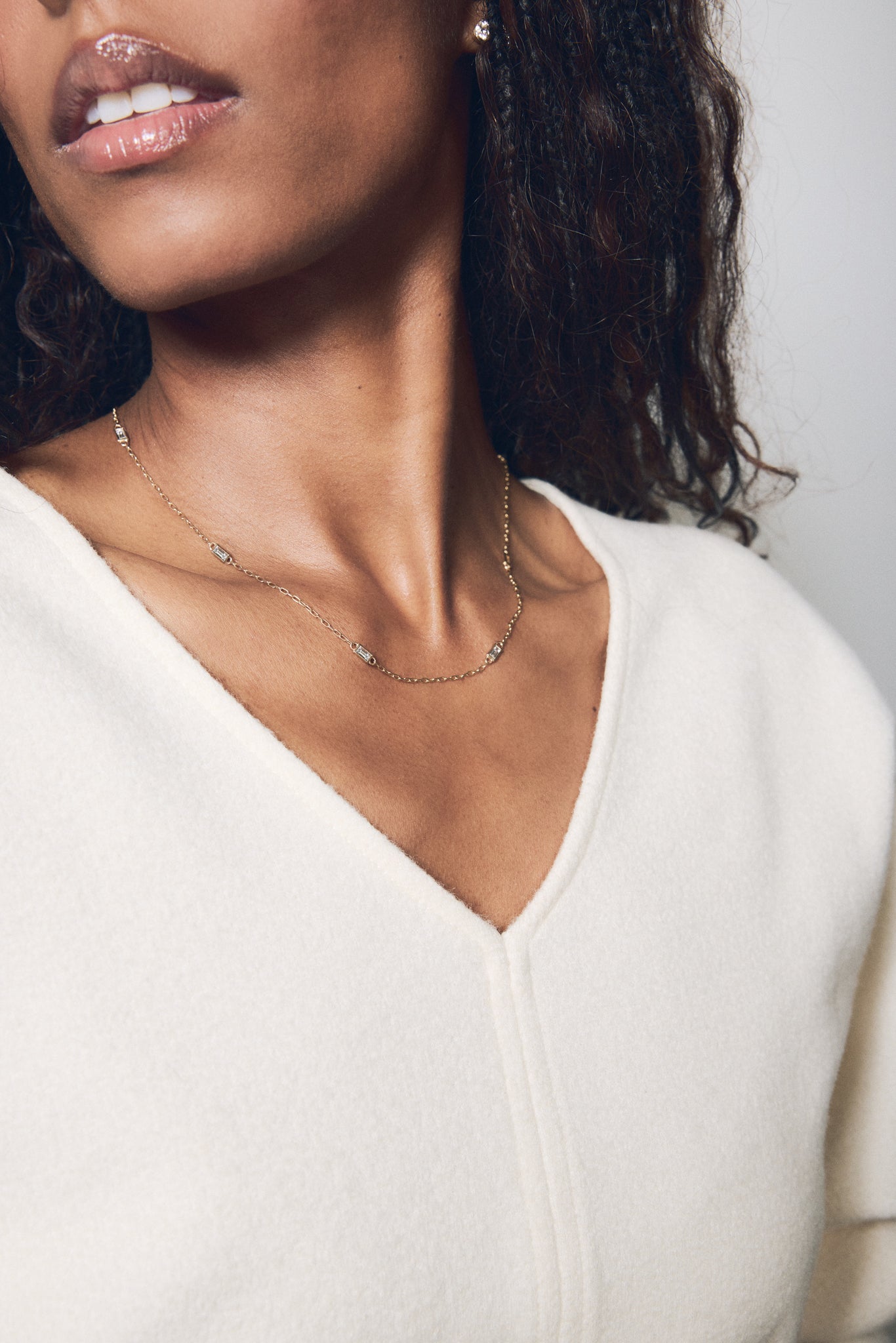 Baguette Diamond Station Necklace