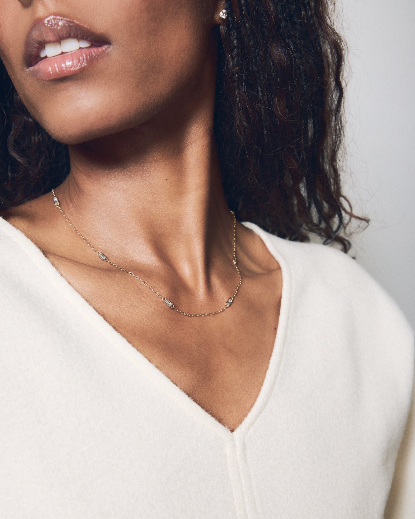 Baguette Diamond Station Necklace
