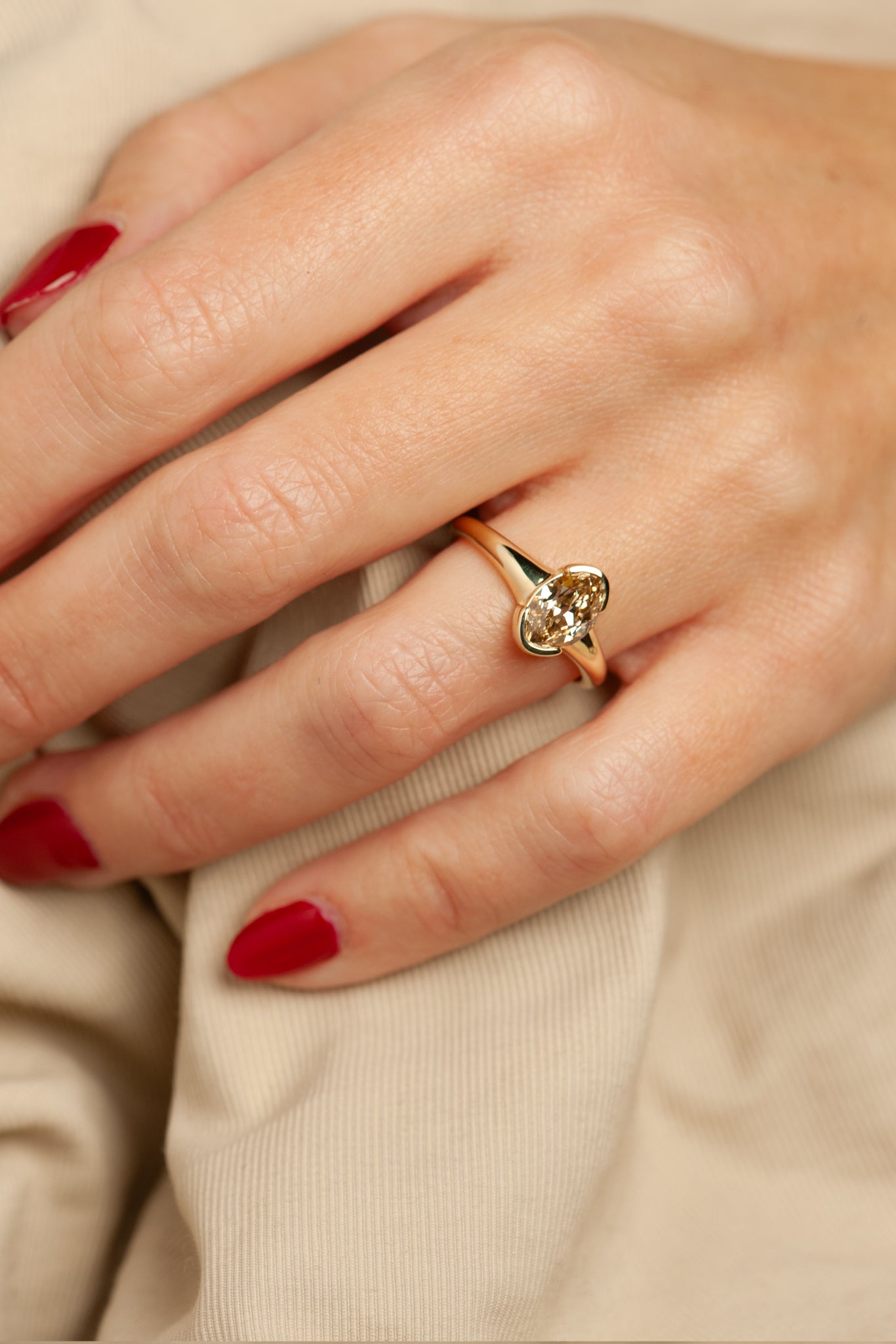 Talia Ring - Champagne Modern Antique Moval Cut Canadian Diamond