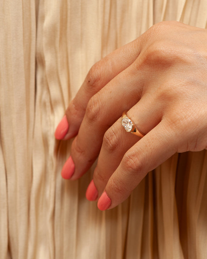 Toni Ring - Modern Antique Oval Cut Canadian Diamond