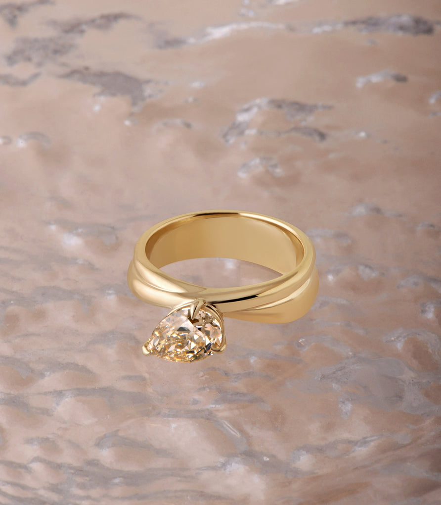 Cove Ring - Champagne Modern Antique Pear Cut Canadian Diamond